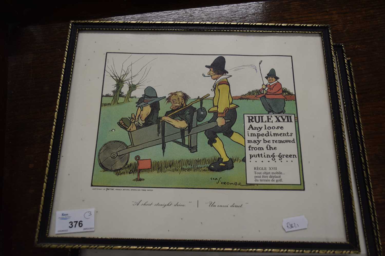 CHARLES CROMBIE, THREE COLOURED GOLFING PRINTS, F/G