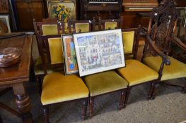 SET OF SIX LATE VICTORIAN YELLOW UPHOLSTERED DINING CHAIRS