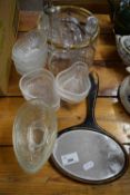 MIXED LOT - VARIOUS GLASS SERVING DISHES, HAND MIRROR AND OTHER ITEMS