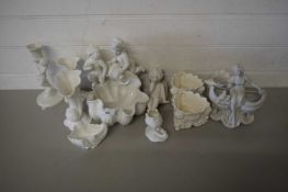 QUANTITY OF WHITE GLAZED VASES AND ORNAMENTS