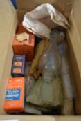 BOX OF VARIOUS OIL LAMP CHIMNEYS AND SUPPLIES