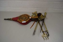 MIXED LOT - BRASS FIRE TOOLS AND BELLOWS