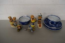 MIXED LOT : THREE GOEBEL FIGURES AND VARIOUS SMALL BIRD MODELS, QUANTITY OF WEDGWOOD FALLOW DEER TEA