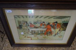 CECIL ALDIN TWO COLOURED PRINTS 'THE HUNT BREAKFAST' AND 'THE HUNT SUPPER' OAK FRAMED AND GLAZED