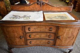 EARLY 20TH CENTURY WALNUT VENEERED SERPENTINE FRONT SIDEBOARD WITH TWO DOORS AND THREE DRAWERS,