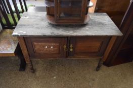 GREY MARBLE TOPPED WASH STAND WITH TWO DOOR BASE