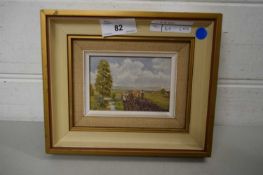 20TH CENTURY SCHOOL, STUDY OF A PLOUGHING SCENE, OIL ON BOARD, UNSIGNED