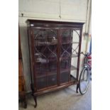 EARLY 20TH CENTURY MAHOGANY DISPLAY CABINET WITH TWO GLAZED DOORS AND CABRIOL LEGS