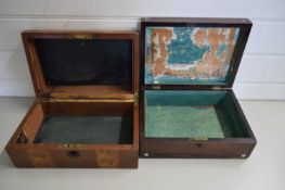 TWO 19TH CENTURY HARDWOOD AND INLAID JEWELLERY BOX (VOID INTERIOR)