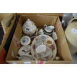 ONE BOX VARIOUS MIXED CERAMICS TO INCLUDE AYNSLEY COTTAGE GARDEN COVERED JAR, VARIOUS TEA WARES ETC