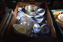 ONE BOX VARIOUS CERAMICS TO INCLUDE RANGE OF BLUE AND WHITE SPODE BLUE ITALIAN AND OTHERS, PLUS