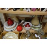 MIXED LOT VARIOUS DECORATED VASES, KITCHEN WARES ETC