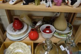 MIXED LOT VARIOUS DECORATED VASES, KITCHEN WARES ETC