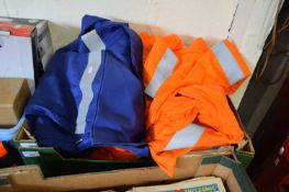 BOX OF HIGH-VIS OVERALLS AND FURTHER BLUE OVERALLS