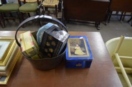BRASS JAM PAN AND SELECTION OF VINTAGE TINS AND BOXES
