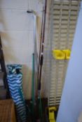 MIXED LOT VARIOUS ASSORTED FISHING RODS, ROD STANDS AND OTHER ASSOCIATED ITEMS