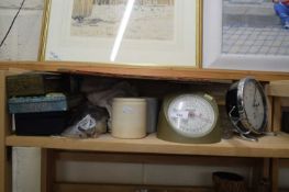 MIXED LOT VARIOUS ITEMS TO INCLUDE SALTER SCALES, PYE STOP CLOCK, LABORATORY GLASS WARE AND OTHER