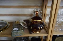 MIXED LOT SILVER PLATED CRUET, GAVEL, GLASS SWEET JAR AND OTHER ITEMS