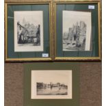 A series of etchings by V.King: Isleworth from the river; Hampton Court, London; Old St Albans, each