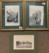 A series of etchings by V.King: Isleworth from the river; Hampton Court, London; Old St Albans, each