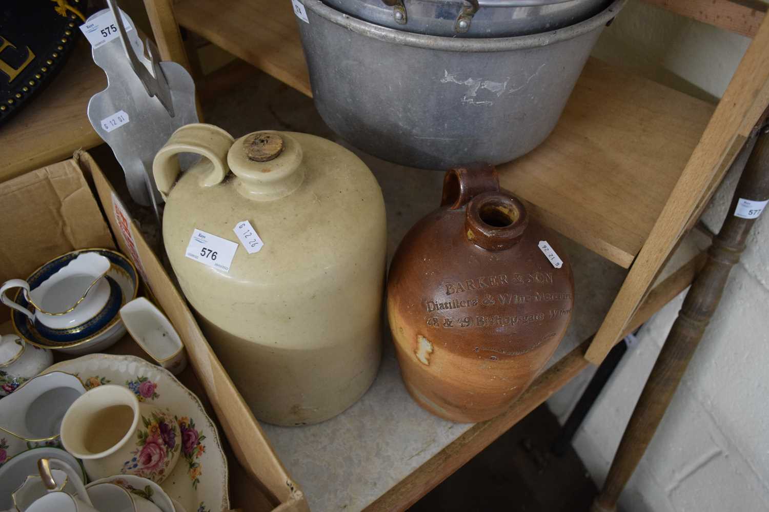 PARKER & SONS BISHOPSGATE STONEWARE FLAGON PLUS ONE OTHER (2)