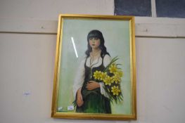 CLIFFORD BEDSON, STUDY OF A YOUNG LADY WITH DAFFODIL, OIL ON CANVAS, GILT FRAMED