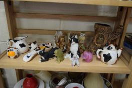 MIXED LOT VARIOUS ORNAMENTS TO INCLUDE CATS, OWLS AND ELEPHANTS PLUS OTHER ITEMS