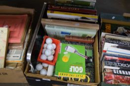 ONE BOX VARIOUS BOOKS - GOLF RELATED, PLUS QUANTITY OF GOLF BALLS