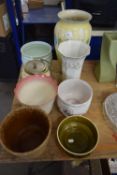 MIXED LOT OF JARDINIERES, VASES, BISCUIT BARREL ETC