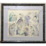 Patricia Thompson (British, Contemporary), 'Ballerina Sketches', watercolour, signed. Framed and