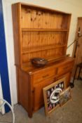 20TH CENTURY STAINED PINE DRESSER WITH TWO DOOR AND TWO DRAWER BASE, 127CM WIDE