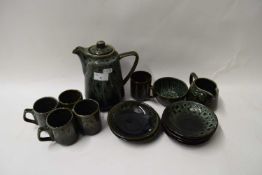 20TH CENTURY STUDIO POTTERY COFFEE SET WITH MOTTLED GLAZE