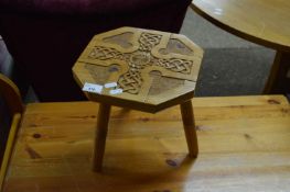 SMALL MILKING STOOL WITH CELTIC CARVED DETAIL