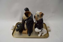 MIXED LOT : ORNAMENTS TO INCLUDE A POLISHED STONE HIPPO, VARIOUS DOG ORNAMENTS ETC