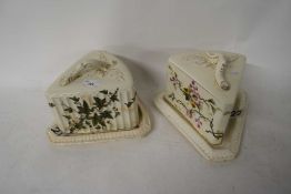 TWO 19TH CENTURY TRIANGULAR CHEESE DISHES AND COVERS