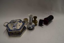 MIXED LOT : BLUE AND WHITE TUREEN, 19TH CENTURY LUSTRE MUG, AND OTHER ITEMS