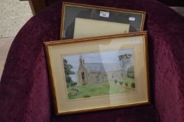 MIXED LOT COMPRISING WATERCOLOUR STUDY OF A RURAL CHURCH TOGETHER WITH A FURTHER FRAMED PRINT OF