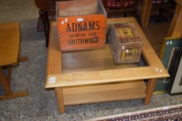 MODERN OAK GLASS TOPPED COFFEE TABLE