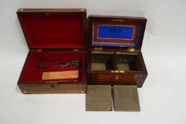 19TH CENTURY ROSEWOOD AND MOTHER OF PEARL INLAID BOX TOGETHER WITH A 19TH CENTURY MAHOGANY TEA