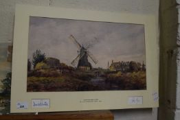 WATERCOLOUR OF CRANES MILL FEN BY J M HEATHCOTE, THE MOUNT SIGNED BY DAVID RENTON AND JOHN MAJOR