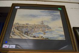 British, 20th century, figures at the pier, watercolour on paper, unsigned, framed and glazed.