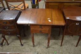 SMALL VICTORIAN STAINED PINE DROP LEAF OR WORK TABLE ON TURNED LEGS, 79CM WIDE