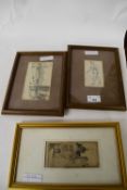 COLLECTION OF PRINTS AND PICTURES TO INCLUDE SMALL SKETCH OF A MILITARY FIGURE, VARIOUS ENGRAVINGS