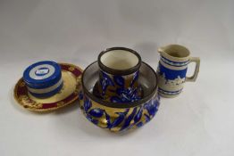 MIXED LOT : T G GREEN CORNISH WARE COVERED BUTTER POT, GILT DECORATED SALAD BOWL AND MATCHING