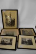 QUANTITY OF ENGRAVINGS IN BLACK WOODEN FRAMES, ALSO INCLUDING ETCHING OF BOW CHURCH, CHEAPSIDE BY