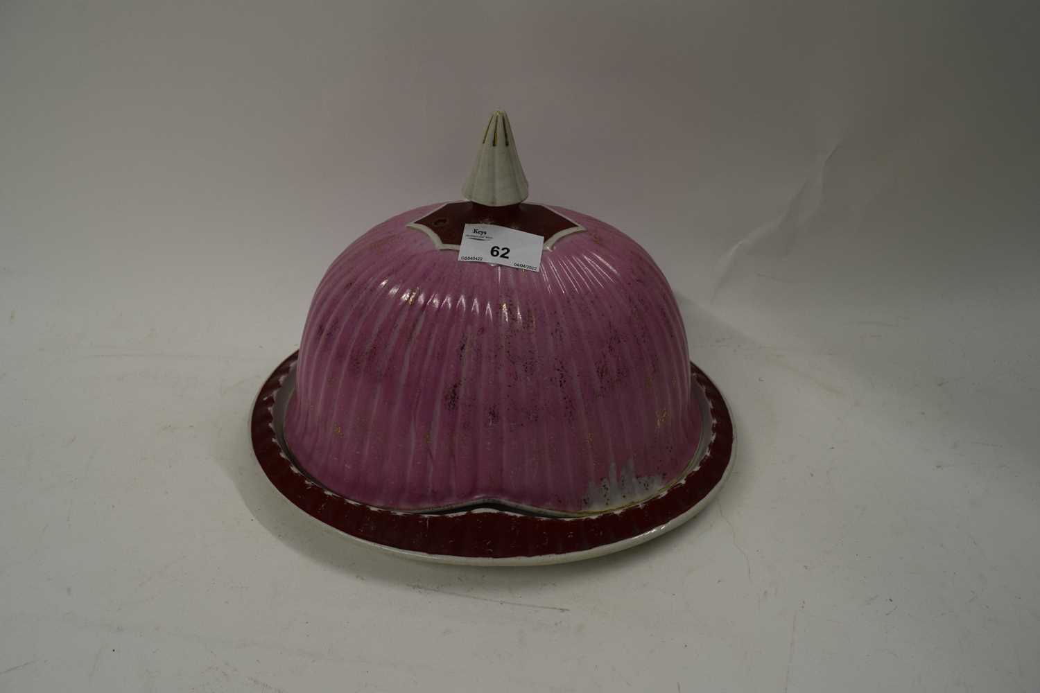 UNUSUAL GERMAN POTTERYCHEESE DISH FORMED AS A PICKELHAUBE