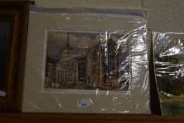 WATERCOLOUR OF ST MARGARET'S LOWESTOFT BY CHARLES W FOX, MOUNTED BUT UNFRAMED