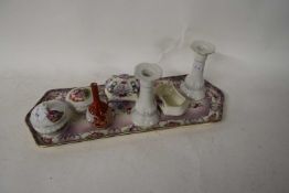 CERAMIC ITEMS - CANDLESTICKS, NUMBER OF SMALL CERAMIC BOXES AND COVERS