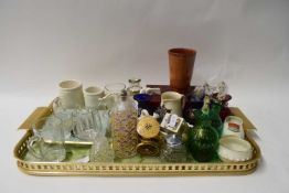 TRAY OF VARIOUS ITEMS TO INCLUDE MURANO GLASS SCENT BOTTLES AND OTHER MIXED WARES