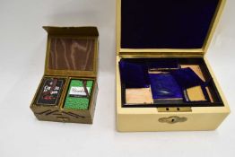 MIXED LOT : JEWELLERY BOX, TOGETHER WITH A CASED SET OF CARDS